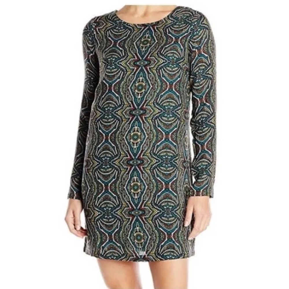 Prana Gorgeous Cece Medallion shift dress teal and brown Size M
